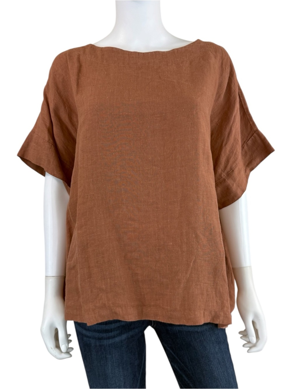 BRYN Walker Brown 100% Linen Boxy Top Size XXL C0938